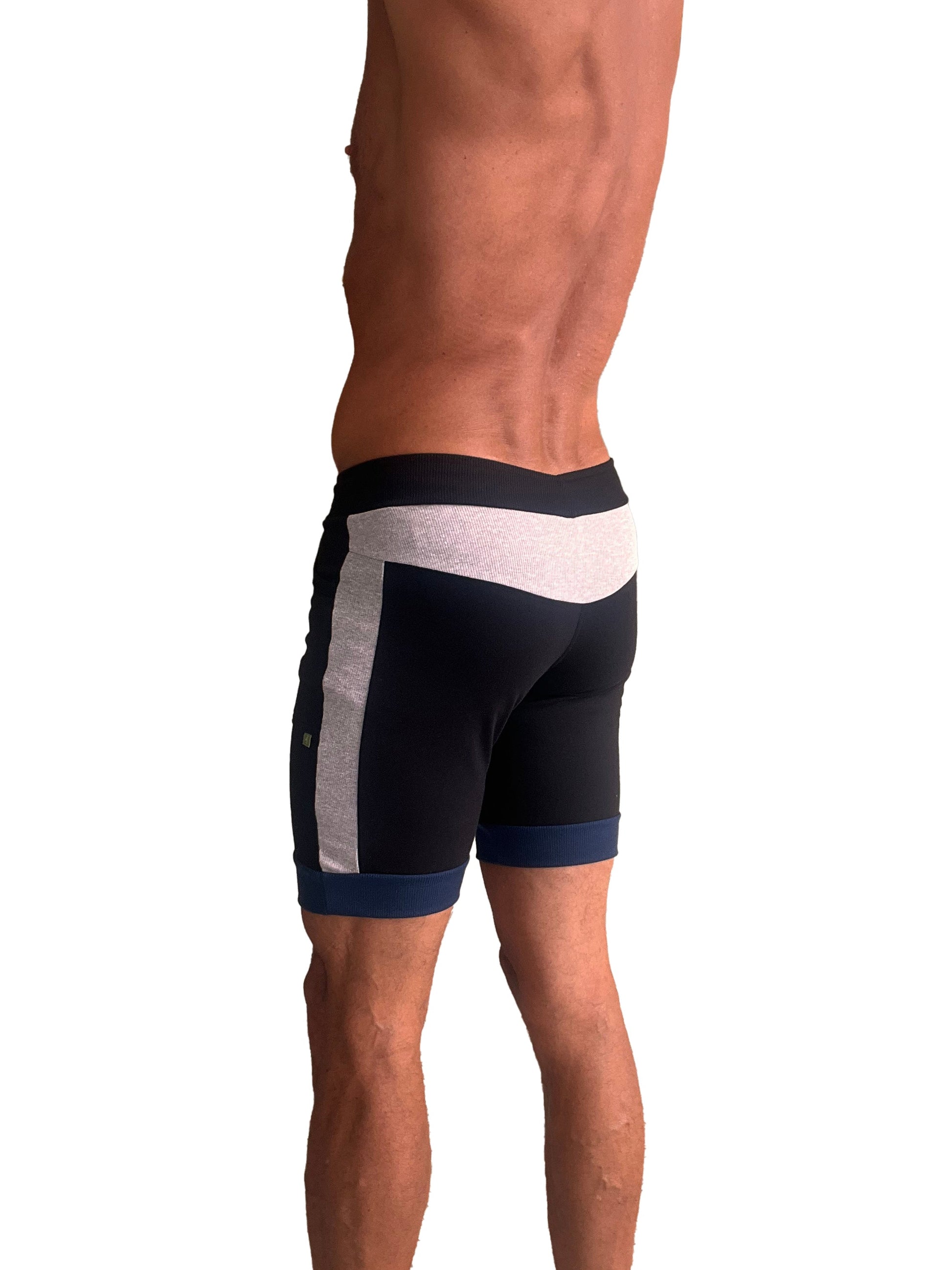 Cuffed Yoga Short (Black w/Grey & Royal) - Concordia Style Boutique