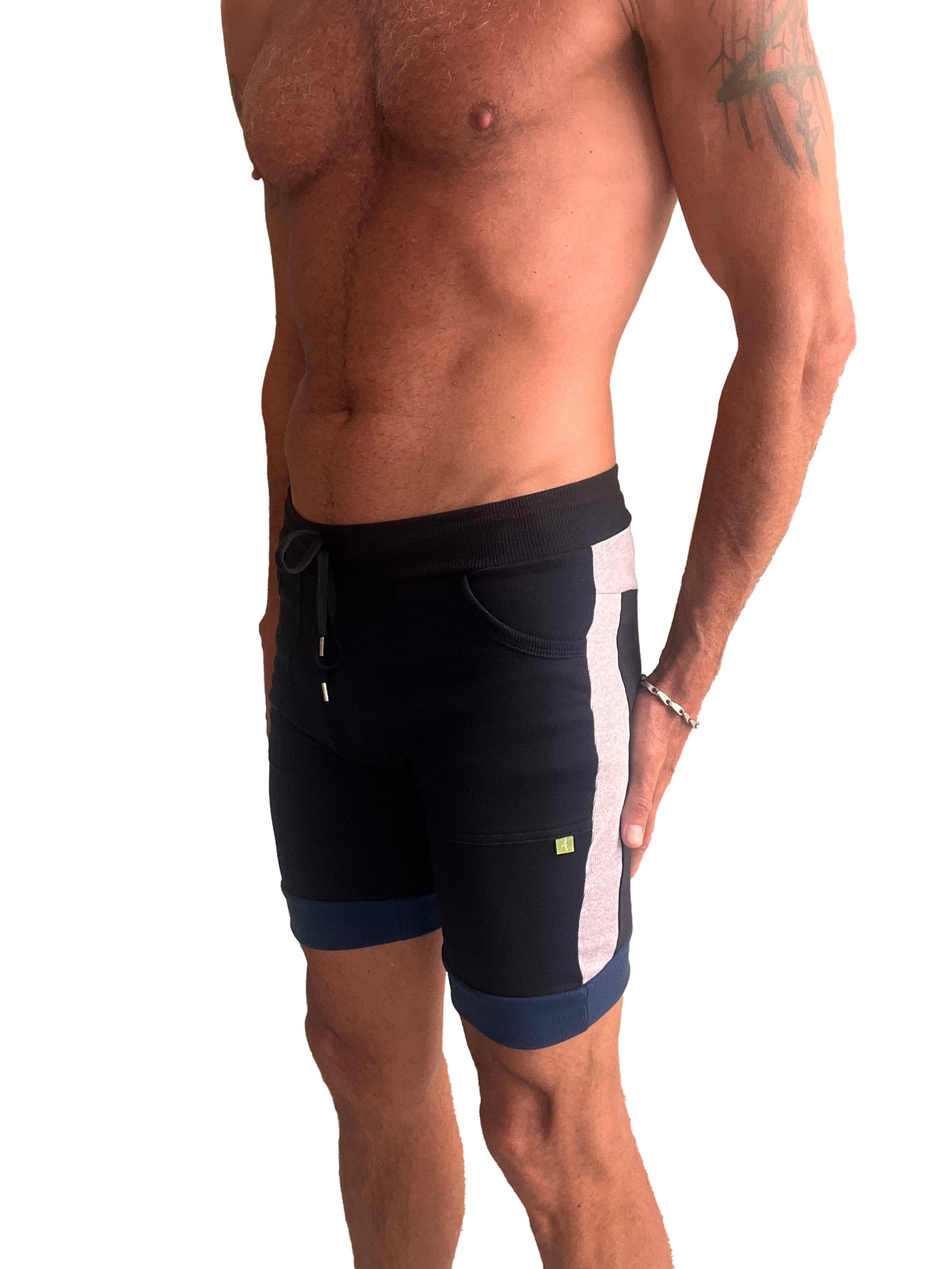 Cuffed Yoga Short (Black w/Grey & Royal) - Concordia Style Boutique