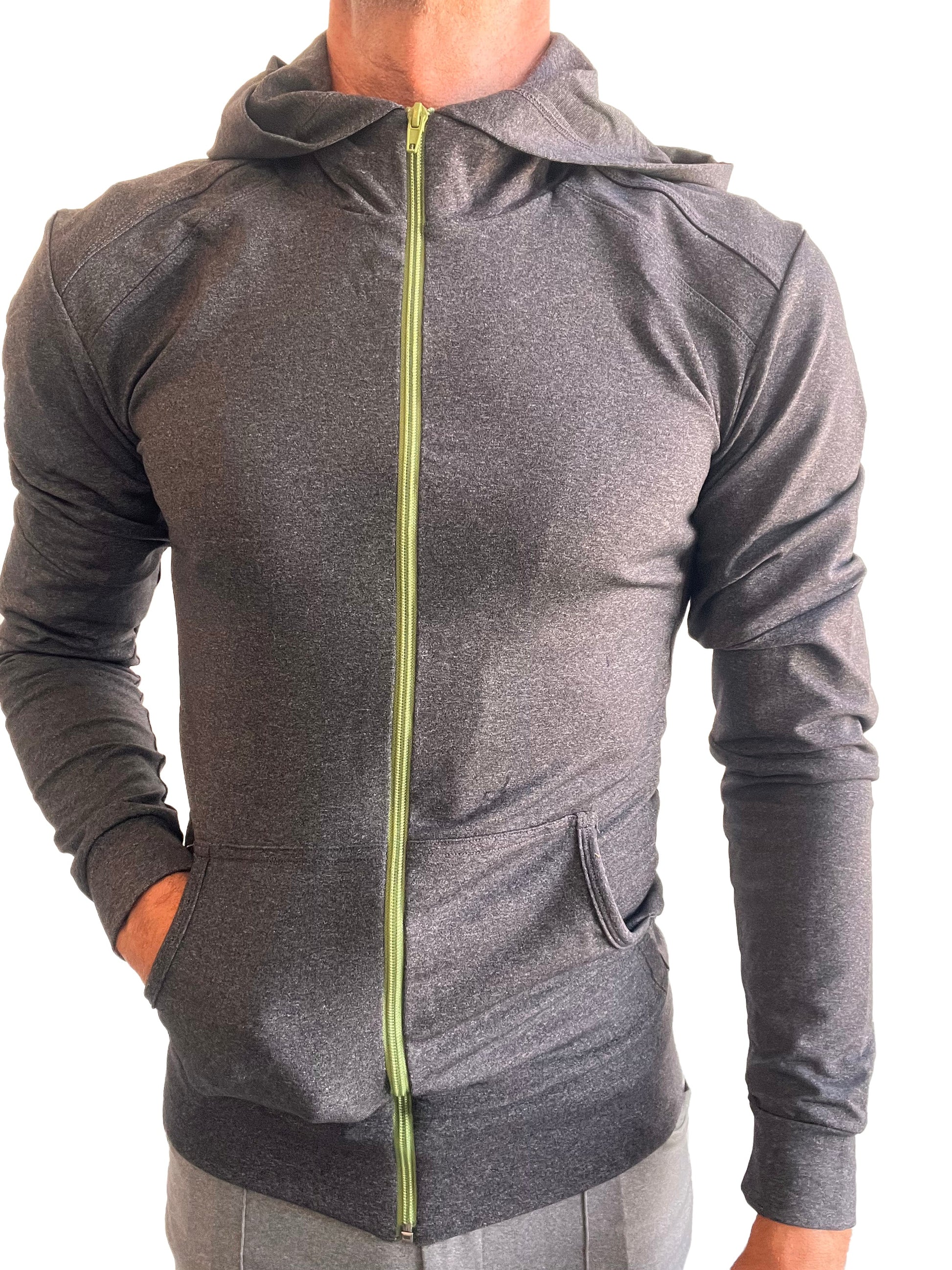 PERFORMANCE-premium Form-fit Crossover Yoga Track Hoodie (Charcoal Heather) - Concordia Style Boutique