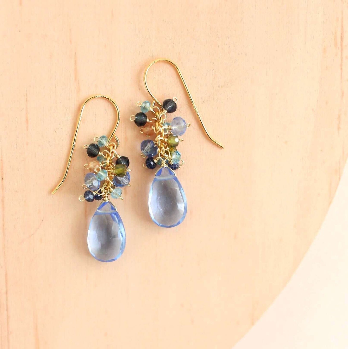 Sky Blue Quartz Gold Drop Earrings