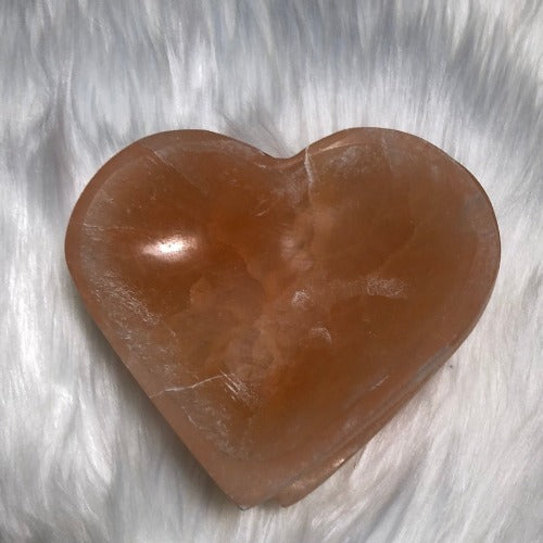 Selenite heart bowl - Peach Satin Spar bowl - Concordia Style Boutique