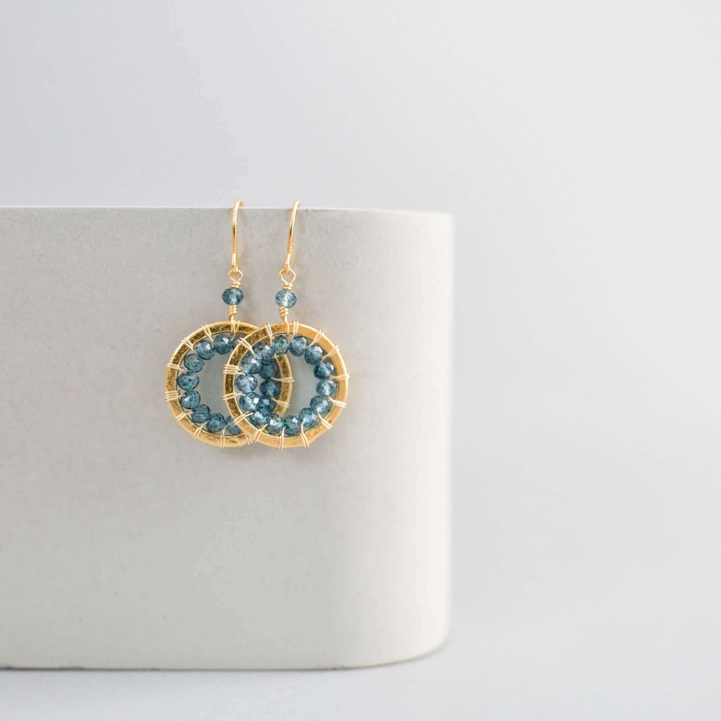 London Blue Quartz Mini Halo Earrings