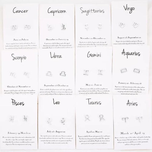 Silver Zodiac signs earrings- Minimalist Birthday gifts - Concordia Style Boutique