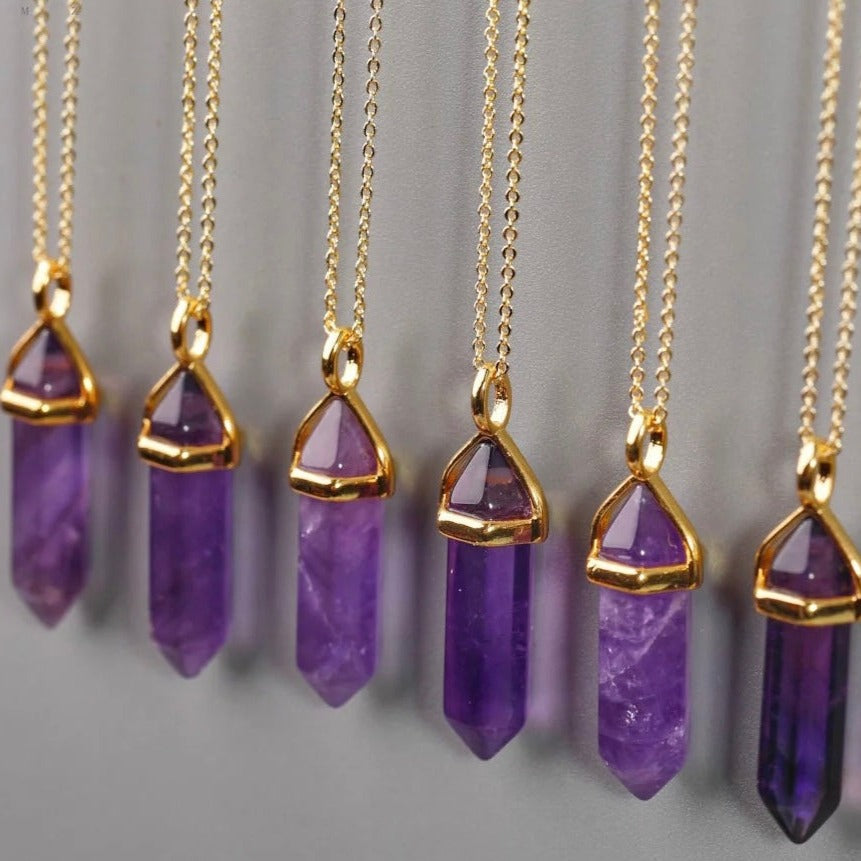 Amethyst Hexagon point necklace - Gold plated gemstone necklaces - Concordia Style Boutique