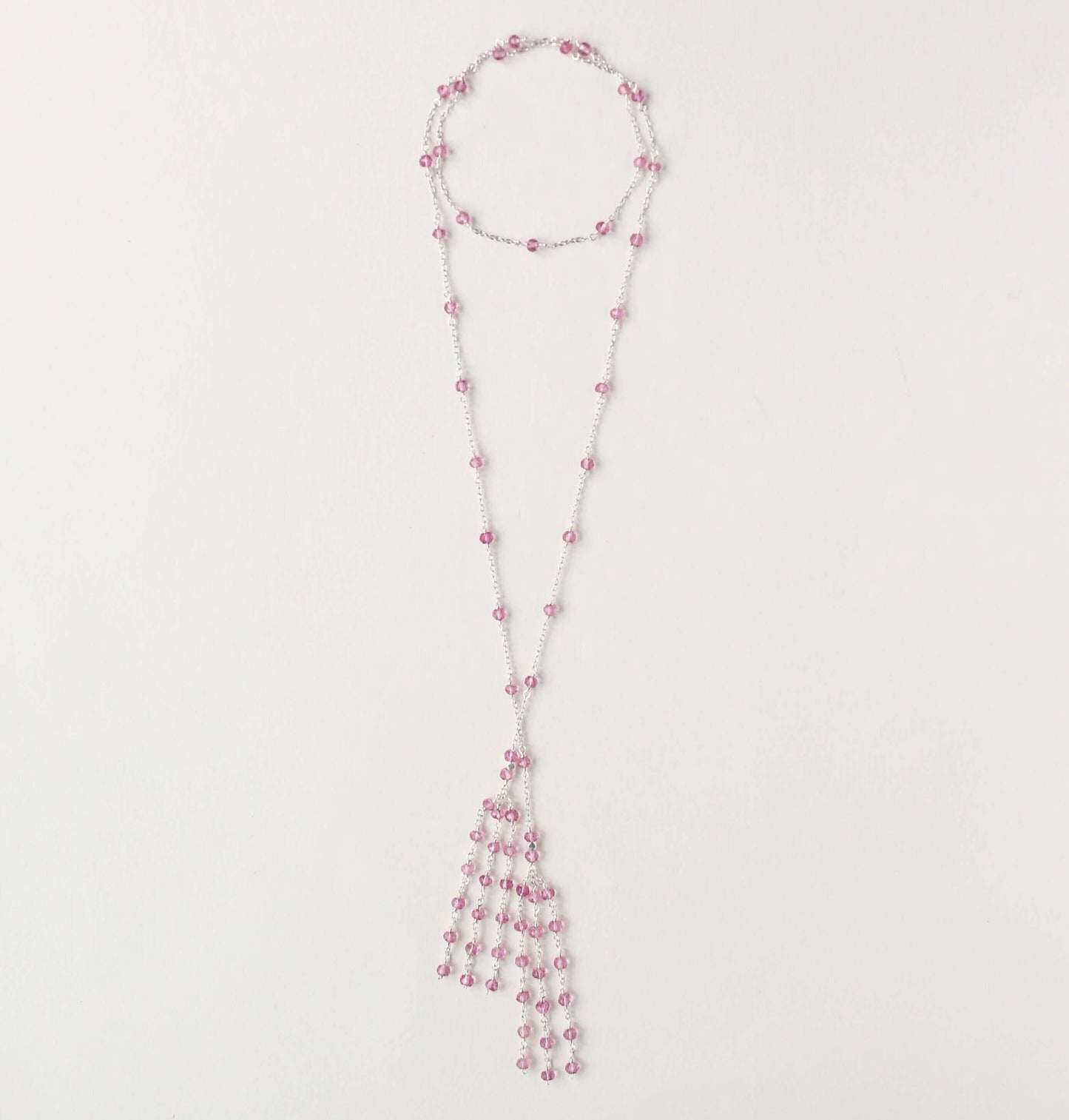 Gold Ballet Lariat Necklace in Pink Tourmaline