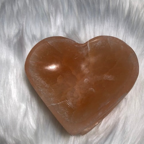 Selenite heart bowl - Peach Satin Spar bowl - Concordia Style Boutique