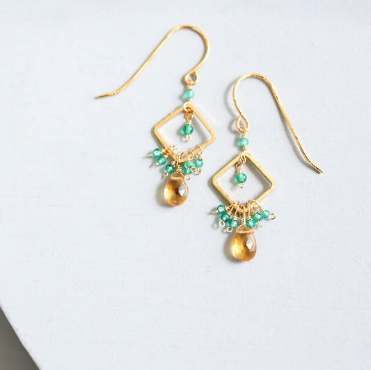 The Pixy Earring - Citrine & Green Onyx