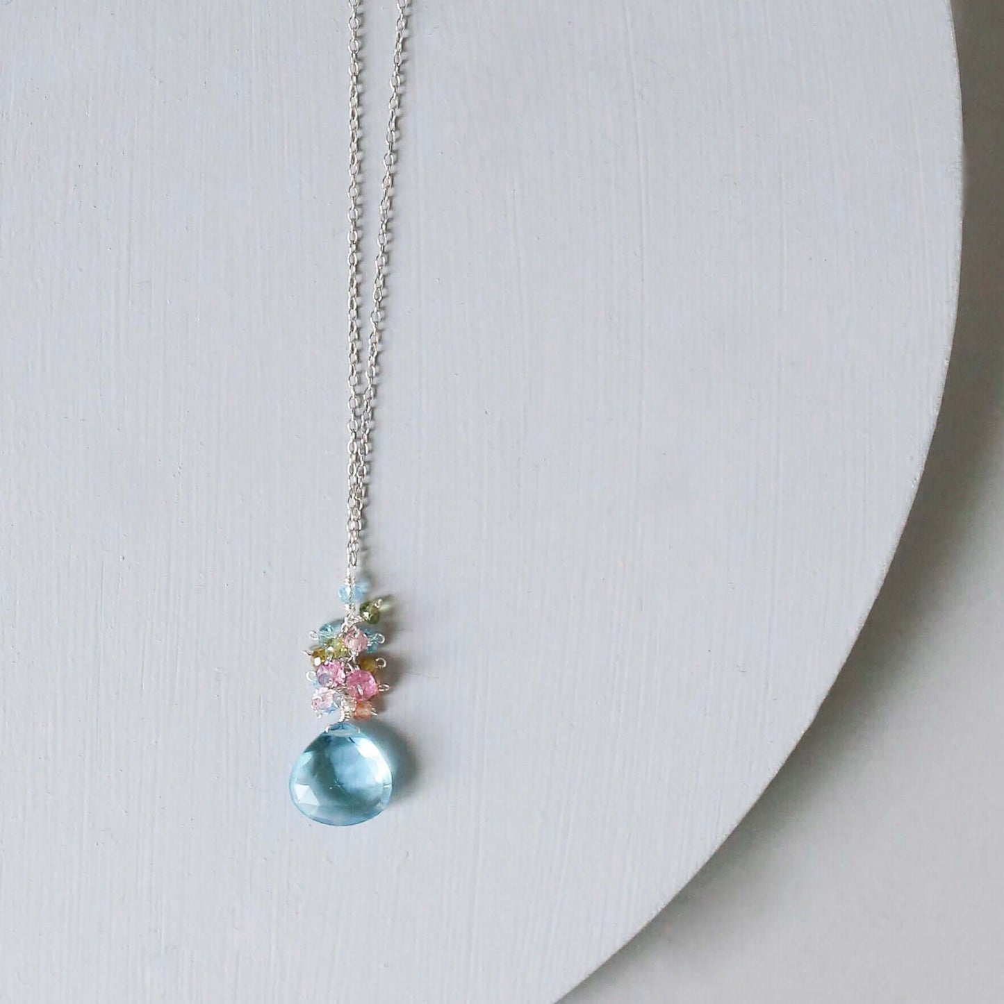 Aquamarine Quartz Gold Raindrop Necklace