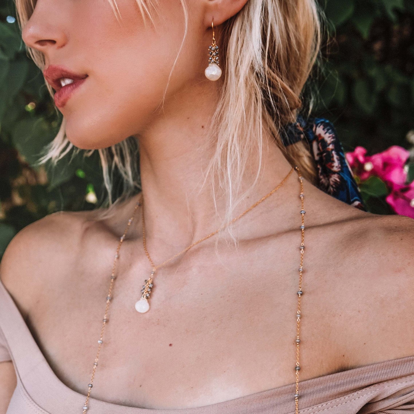 White Chalcedony Silver Cluster Necklace