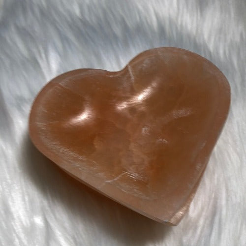 Selenite heart bowl - Peach Satin Spar bowl - Concordia Style Boutique