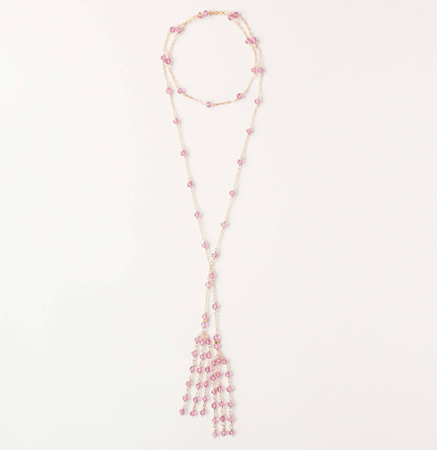 Silver Ballet Lariat Necklace in Pink Tourmaline