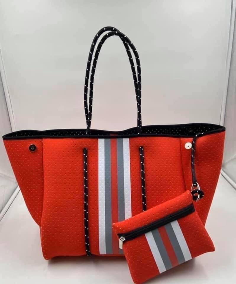 Neoprene Tote Bag - Red Stripe - Concordia Style Boutique