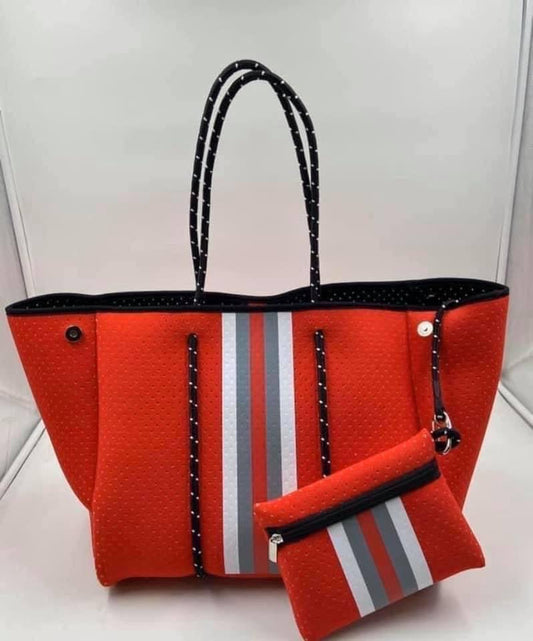 Neoprene Tote Bag - Red Stripe - Concordia Style Boutique