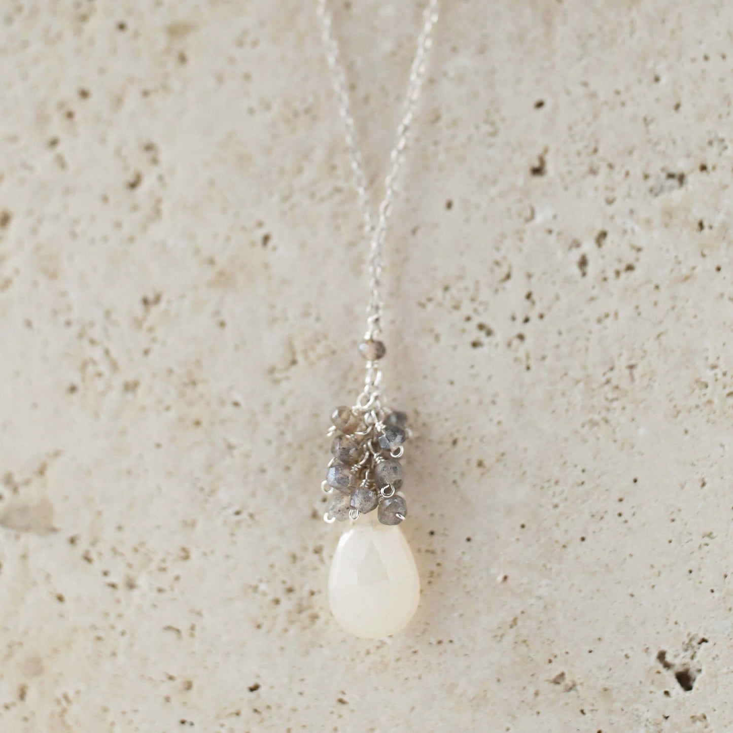 White Chalcedony Silver Cluster Necklace