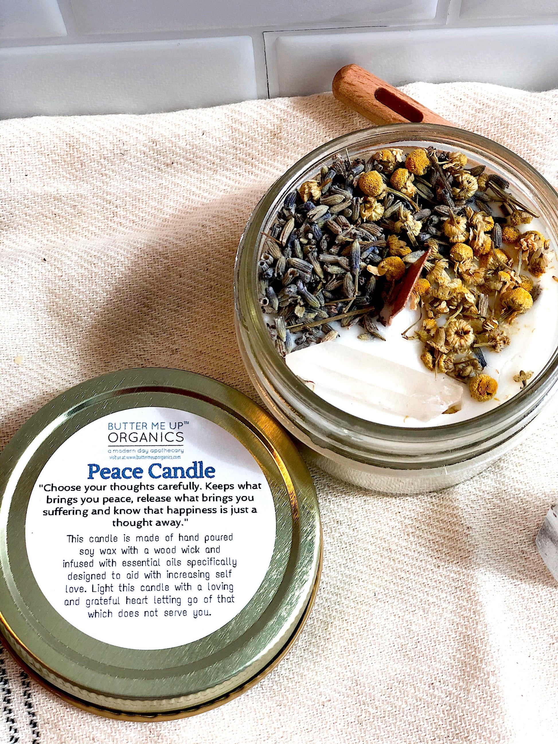 Peace Candle / Serenity Candle / Intention Candle / Ritual Candle / Crystal Candle / Pretty Candle / Organic Soy Wax Candle / Botanicals - Concordia Style Boutique