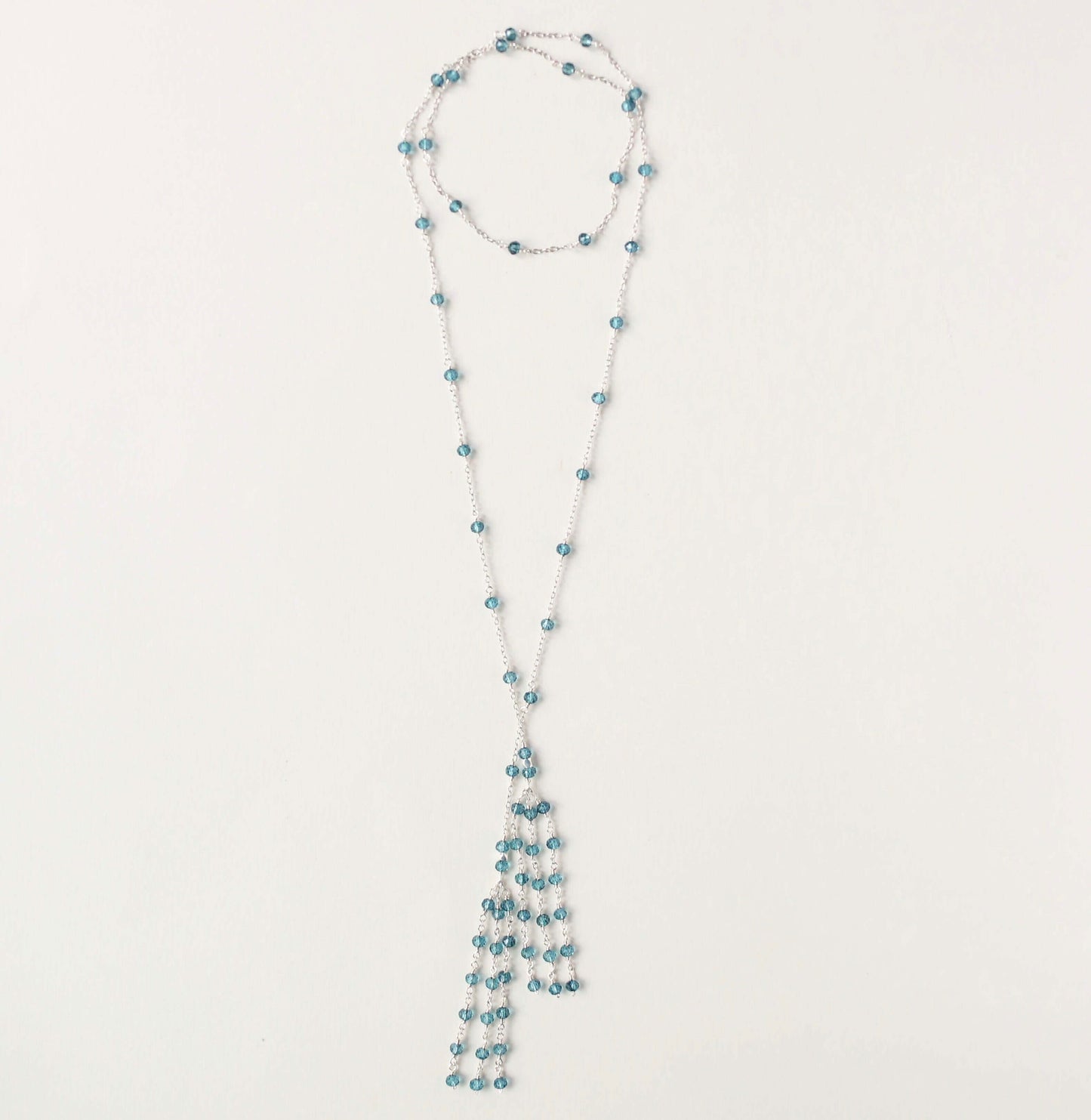 Gold Ballet Lariat Necklace in London Blue Quartz