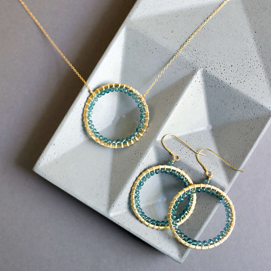 London Blue Quartz Halo Jewelry Set