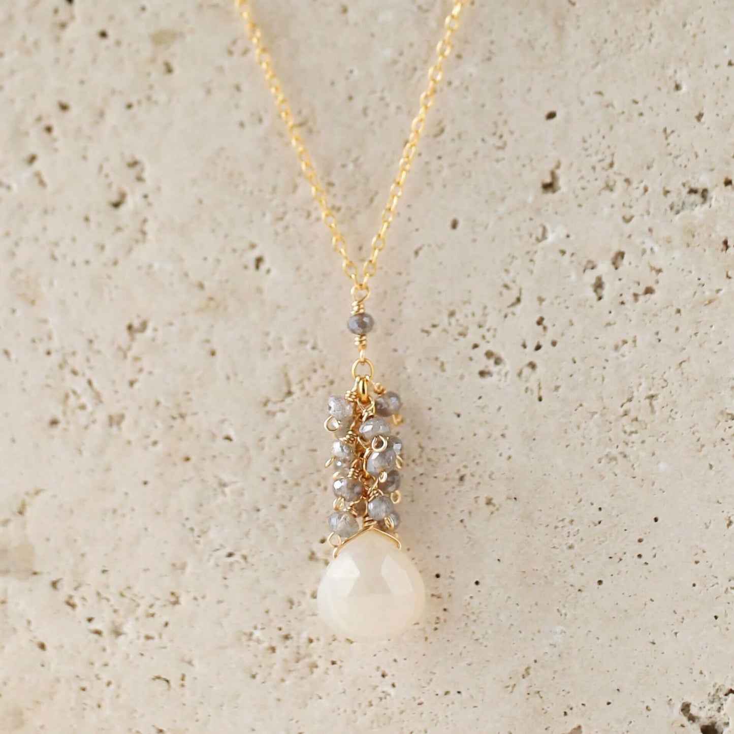 White Chalcedony Silver Cluster Necklace