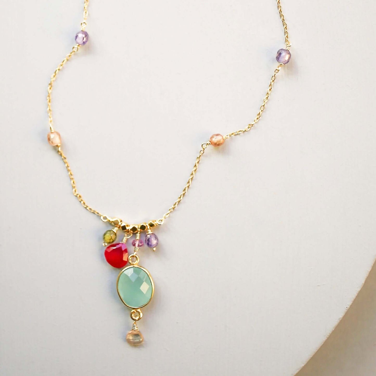 Aqua Chalcedony Rainbow Bezel Necklace