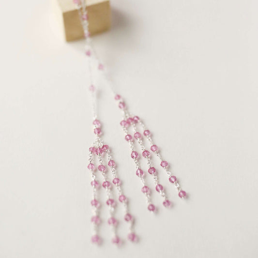 Silver Ballet Lariat Necklace in Pink Tourmaline