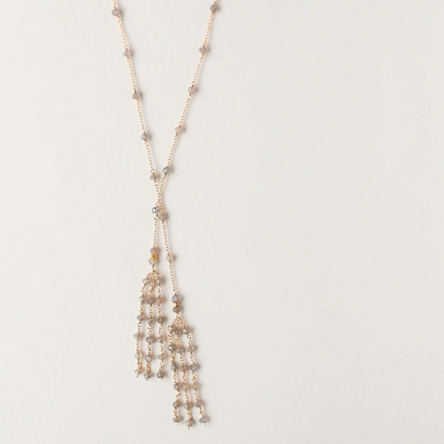 Silver Ballet Lariat Necklace in Labradorite