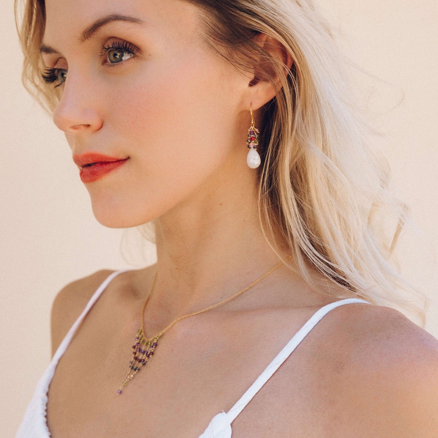 White Chalcedony Bala Earrings