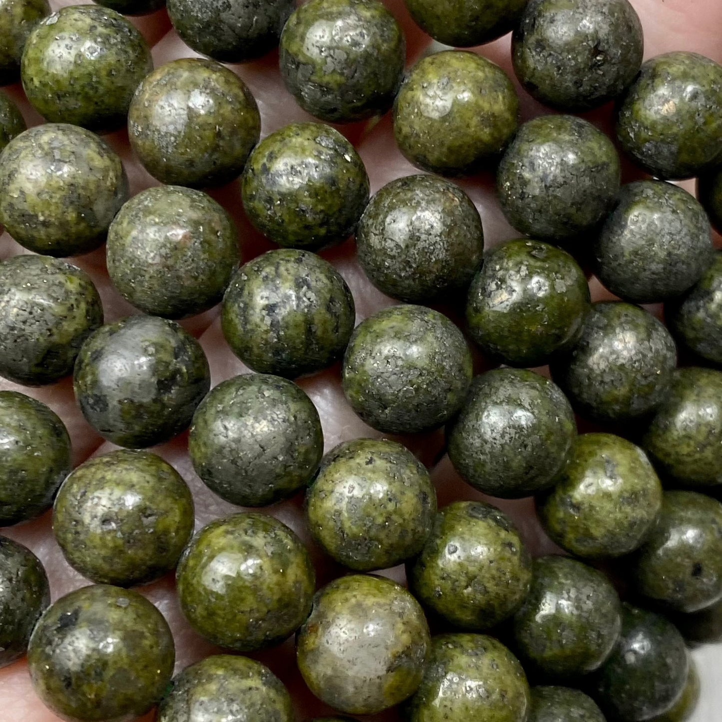Epidote with Pyrite 8mm Round Bead Crystal Bracelet