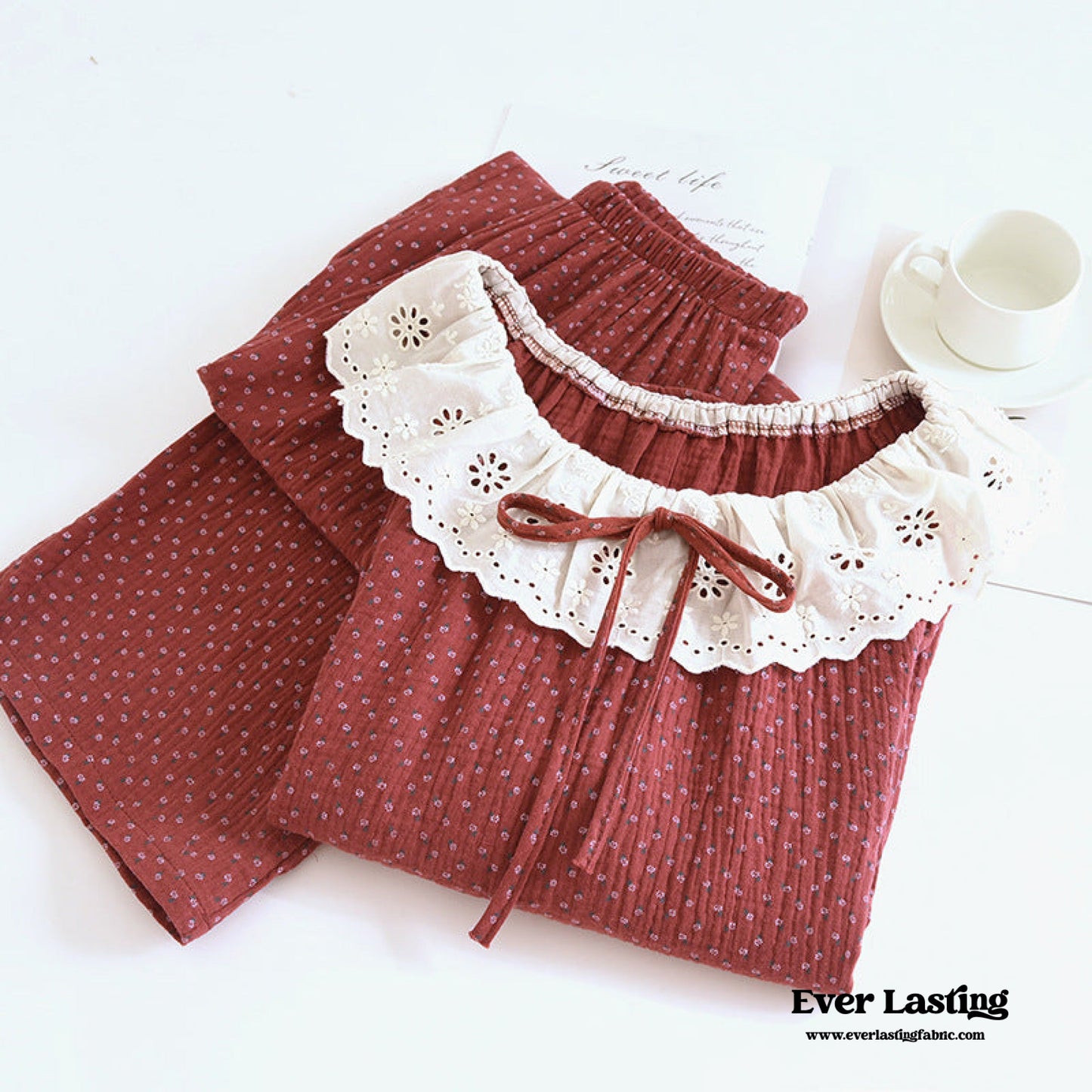 Ivy Red Floral Ruffled Pajama Set / Pullover