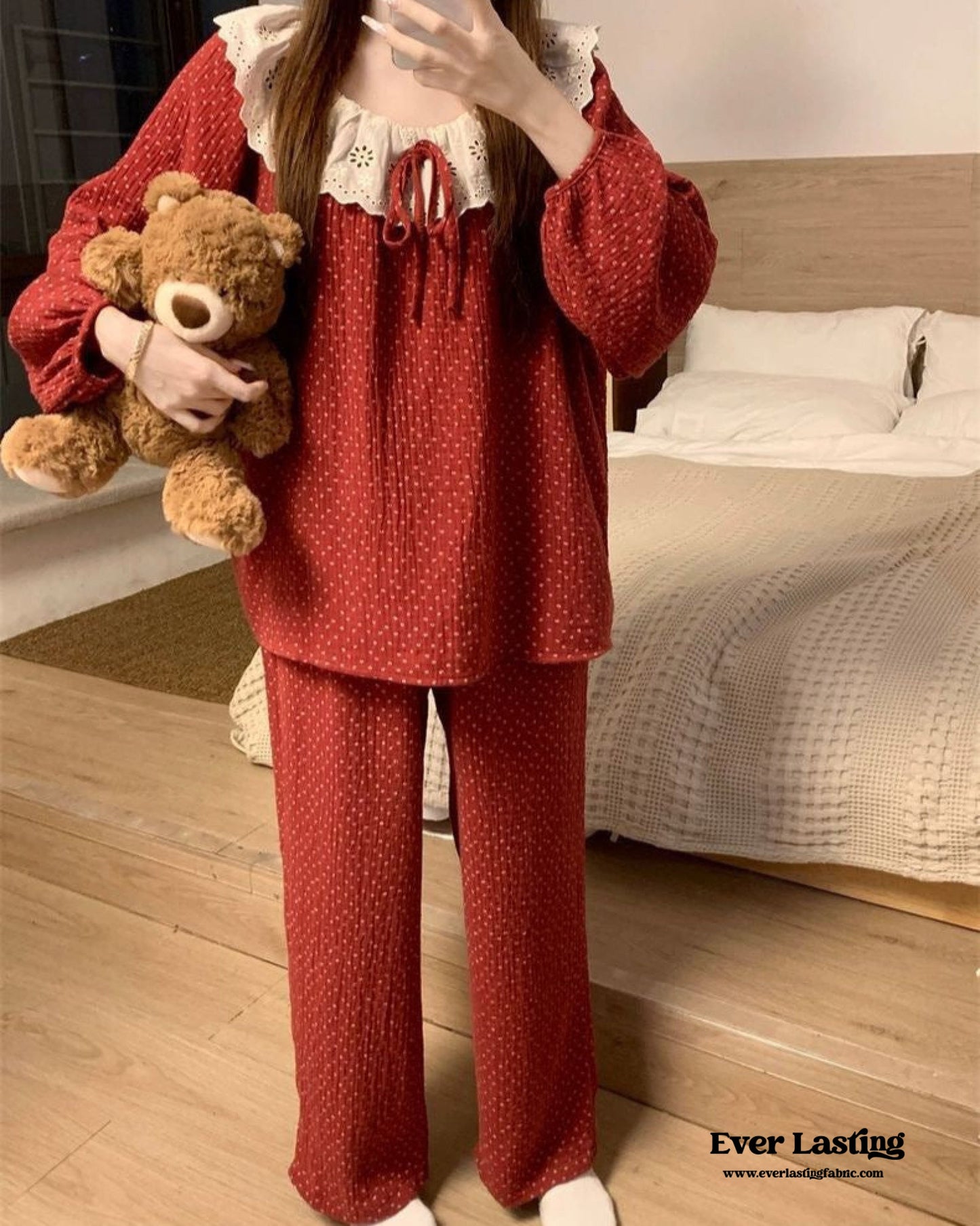 Ivy Red Floral Ruffled Pajama Set / Pullover