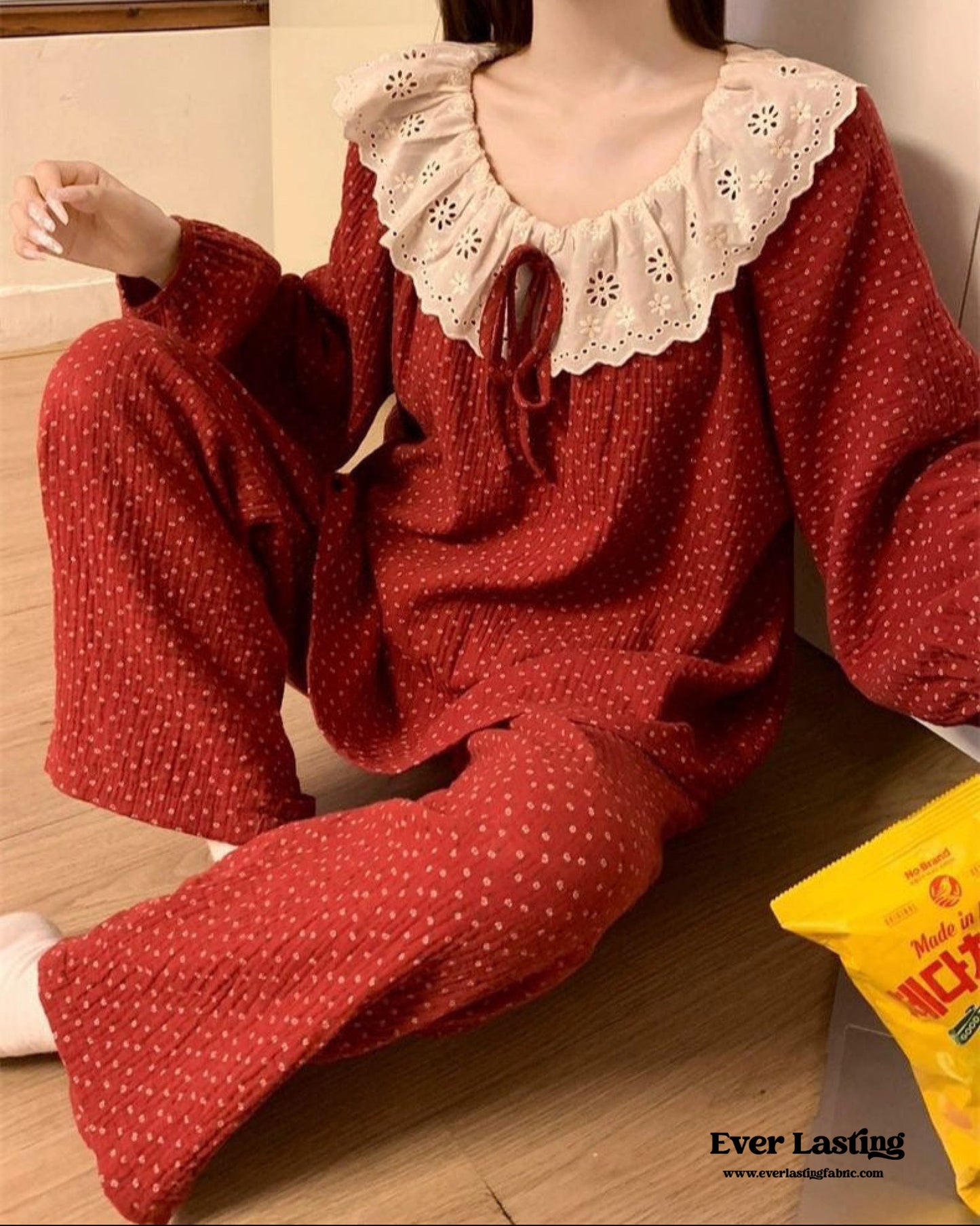 Ivy Red Floral Ruffled Pajama Set / Pullover