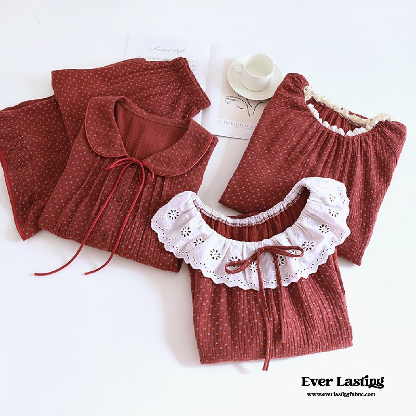 Ivy Red Floral Ruffled Pajama Set / Pullover