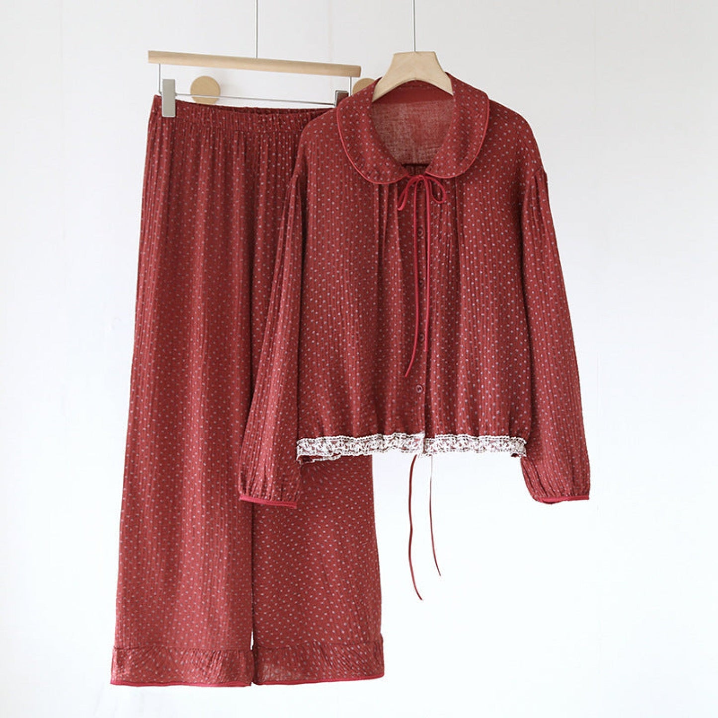 Ivy Red Floral Ruffled Pajama Set / Pullover