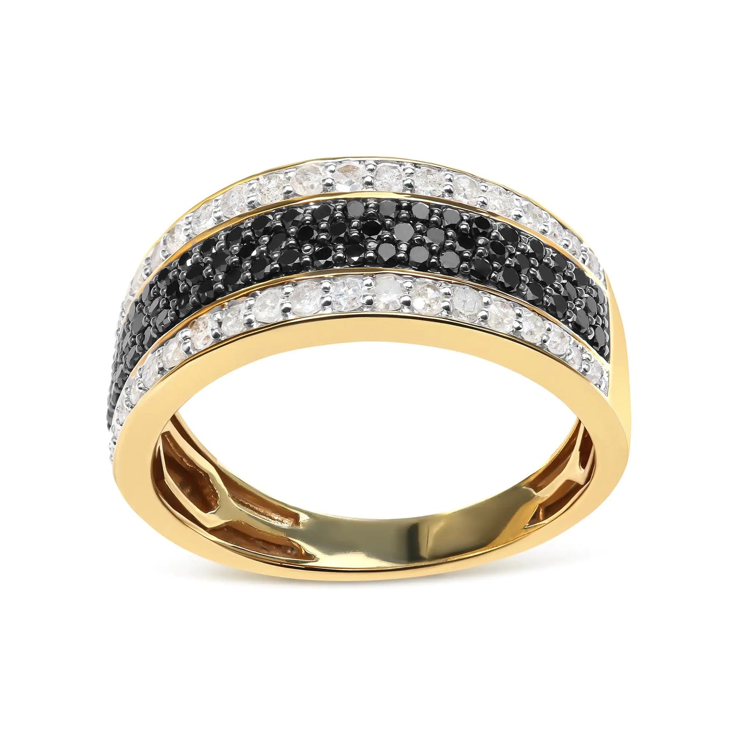 *SOLD OUT* 14K Yellow Gold Plated .925 Sterling Silver 1 1/4 Cttw White and Black Treated Diamond Multi Row Band (Black/I-J Color, I2-I3 Clarity) - Concordia Style Boutique