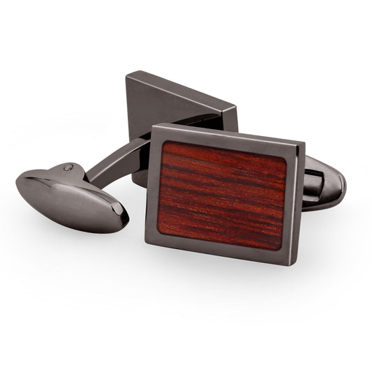 Jarrah Wood Rectangular Cufflinks - Gunmetal