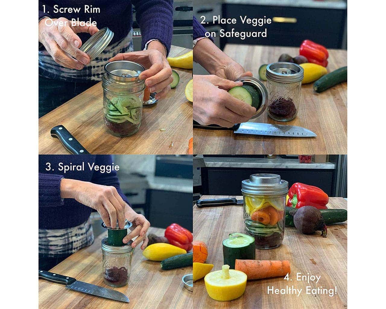 Jarware Stainless Steel 3-in-1 Spiralizer for Wide Mouth Mason Jars - Concordia Style Boutique