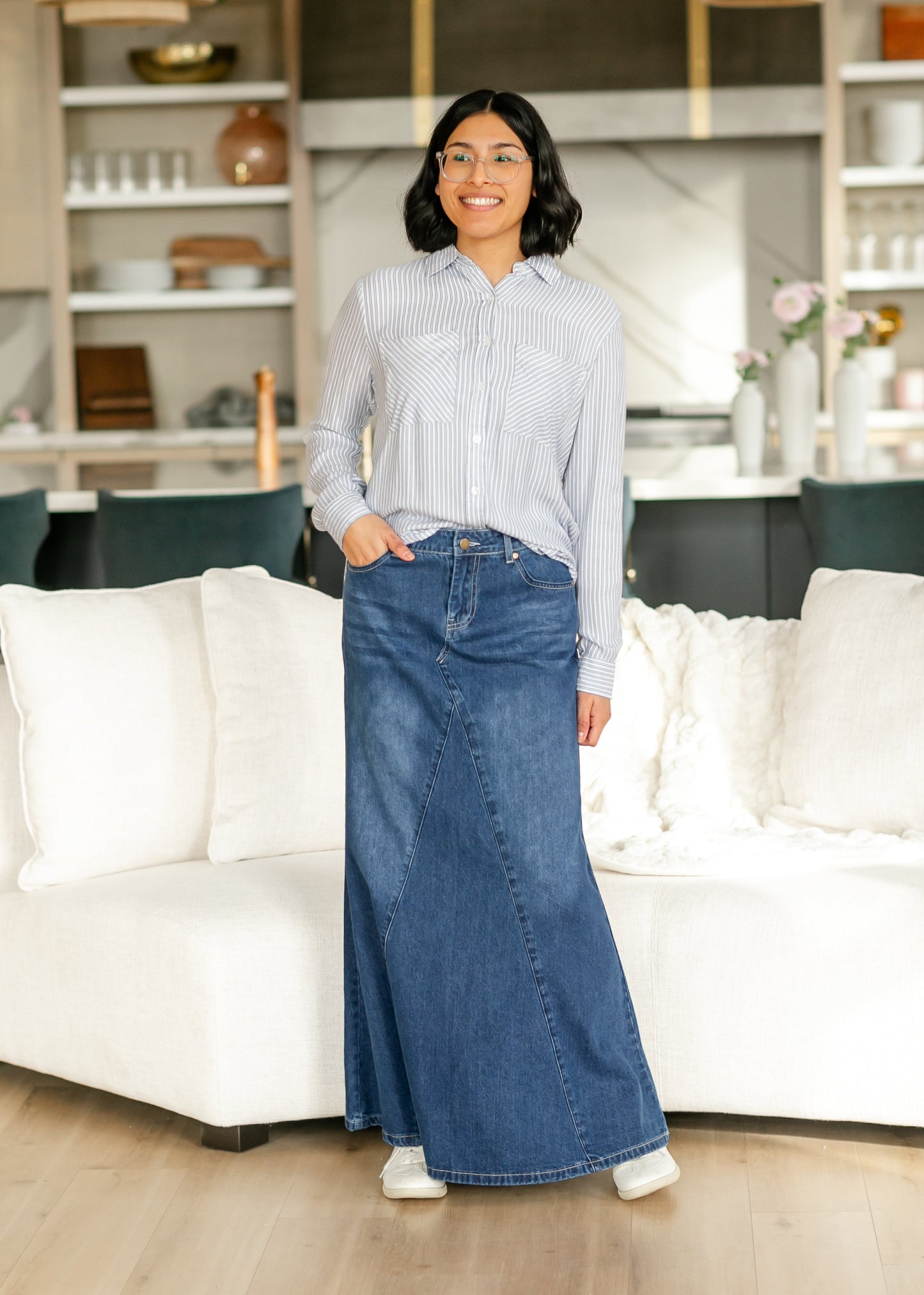 Jennifer A-Line Long Denim Skirt - Concordia Style Boutique