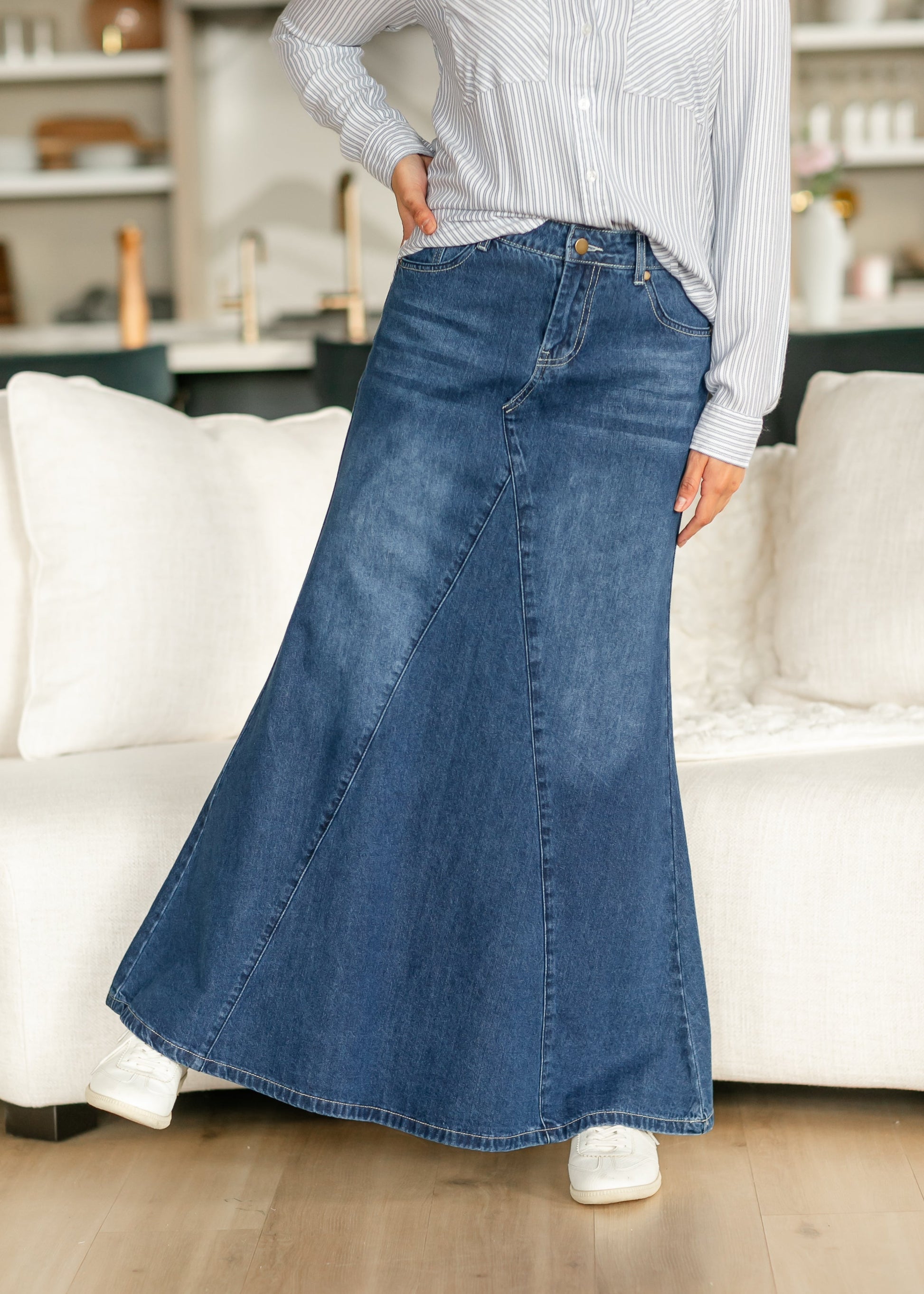 Jennifer A-Line Long Denim Skirt - Concordia Style Boutique