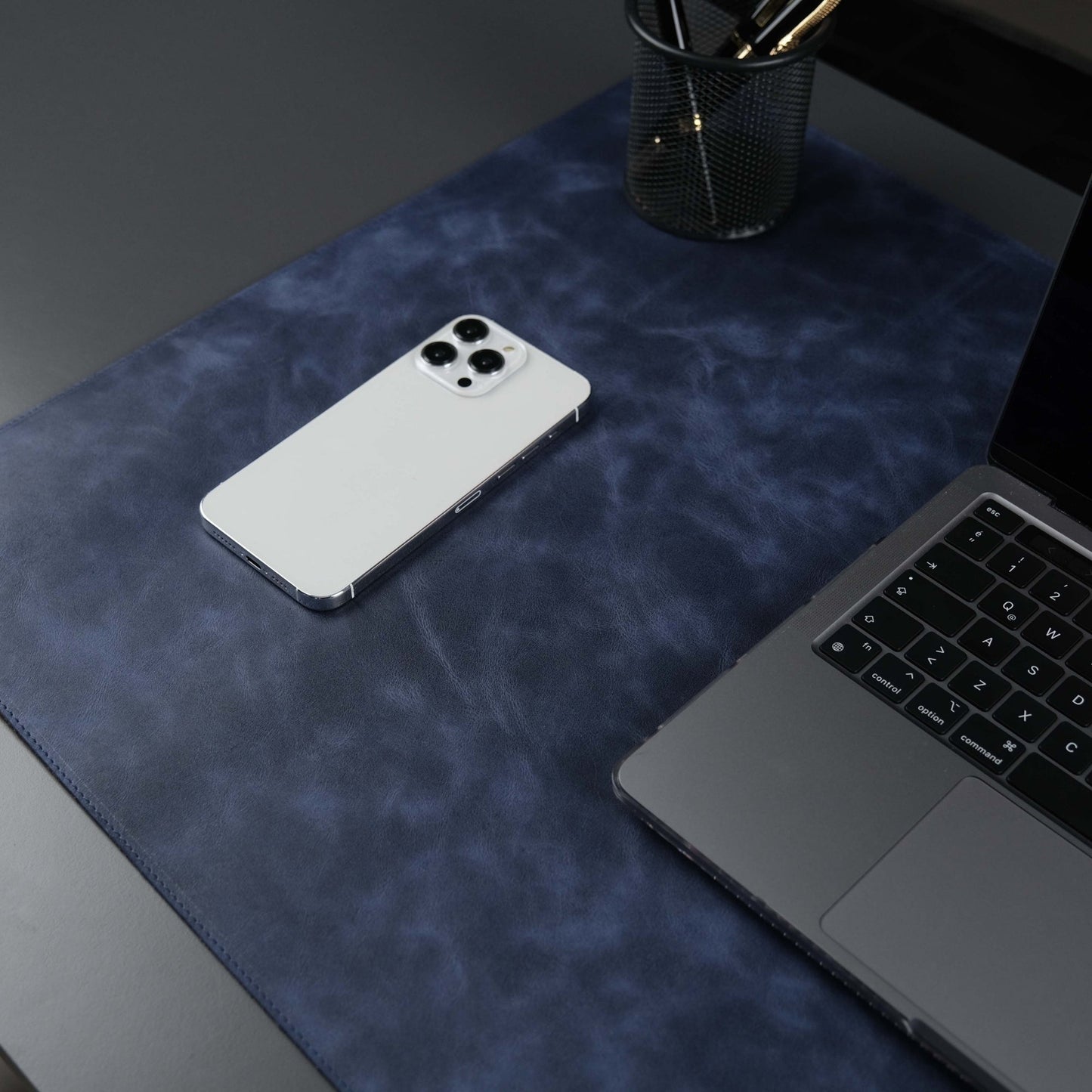 Jersey Navy Blue Leather Desk Pad for Office and Home - Concordia Style Boutique