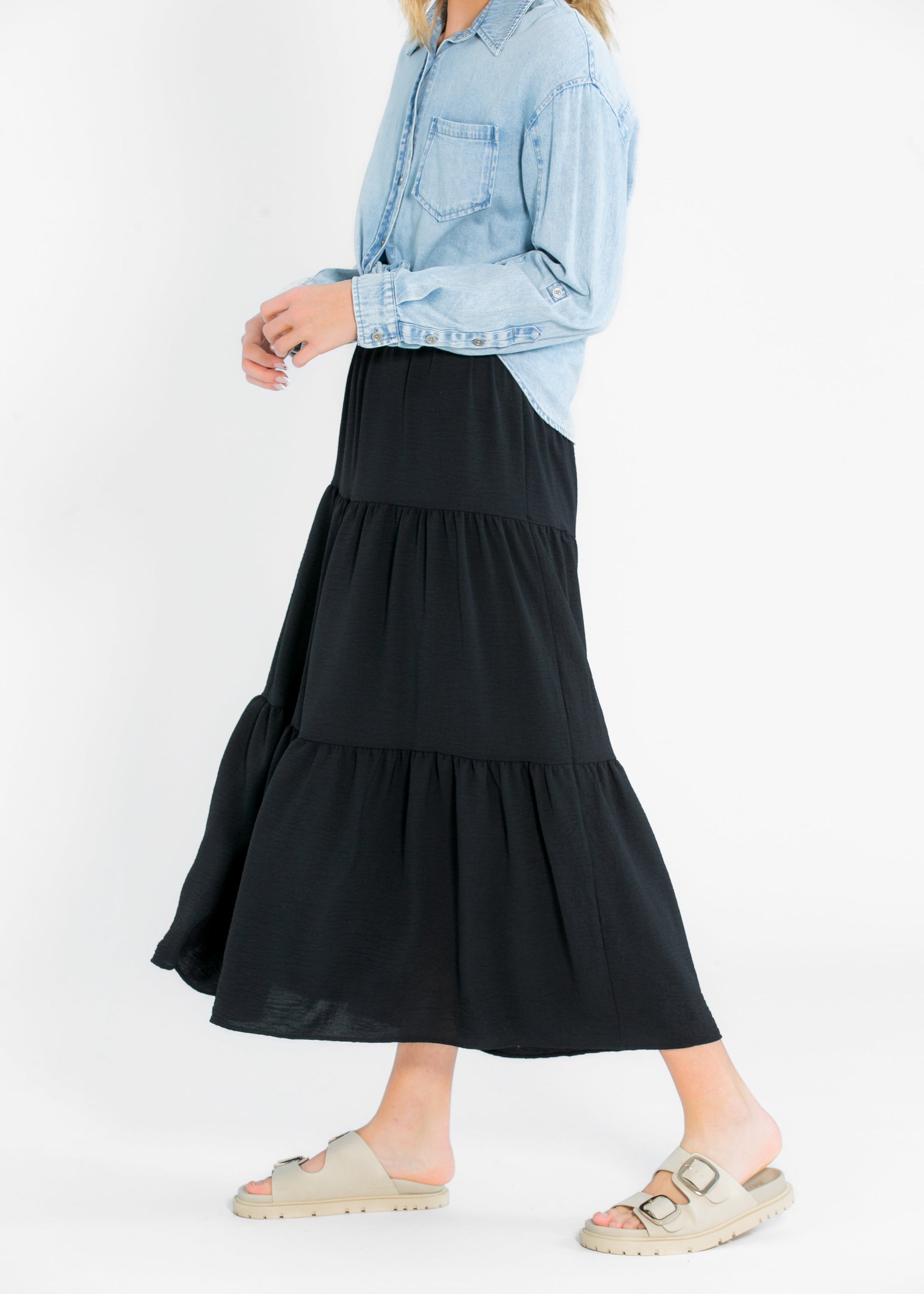 Jill Stretch Waist Tiered Maxi Skirt - Concordia Style Boutique