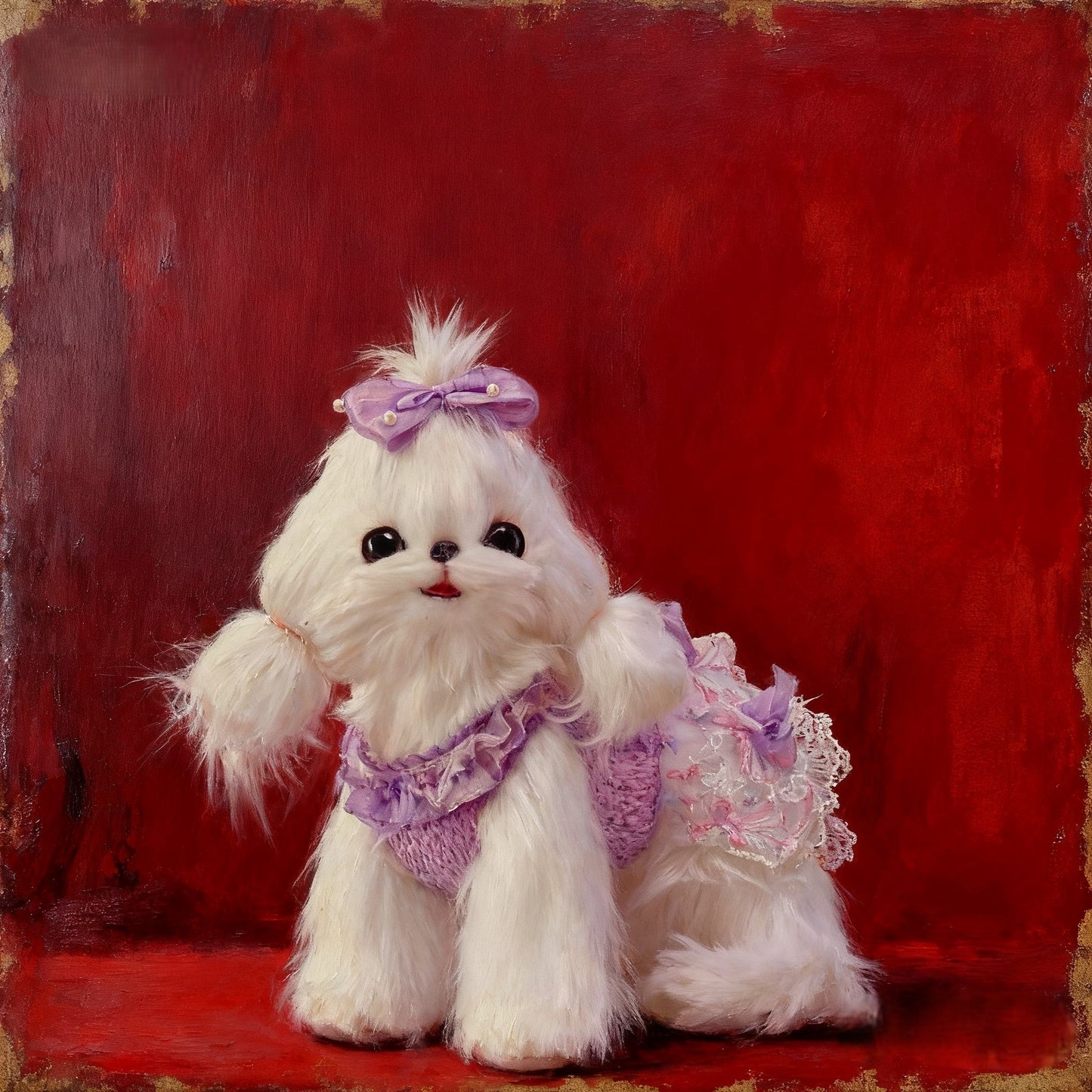 Handmade Luxury Dog Dress Purple Lace Pearl Bow Outfit