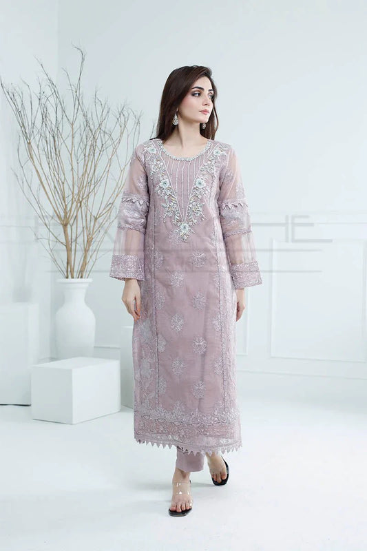 Panache - K-217 Lilac 3 Piece Embroidered Khaddi Net Suit