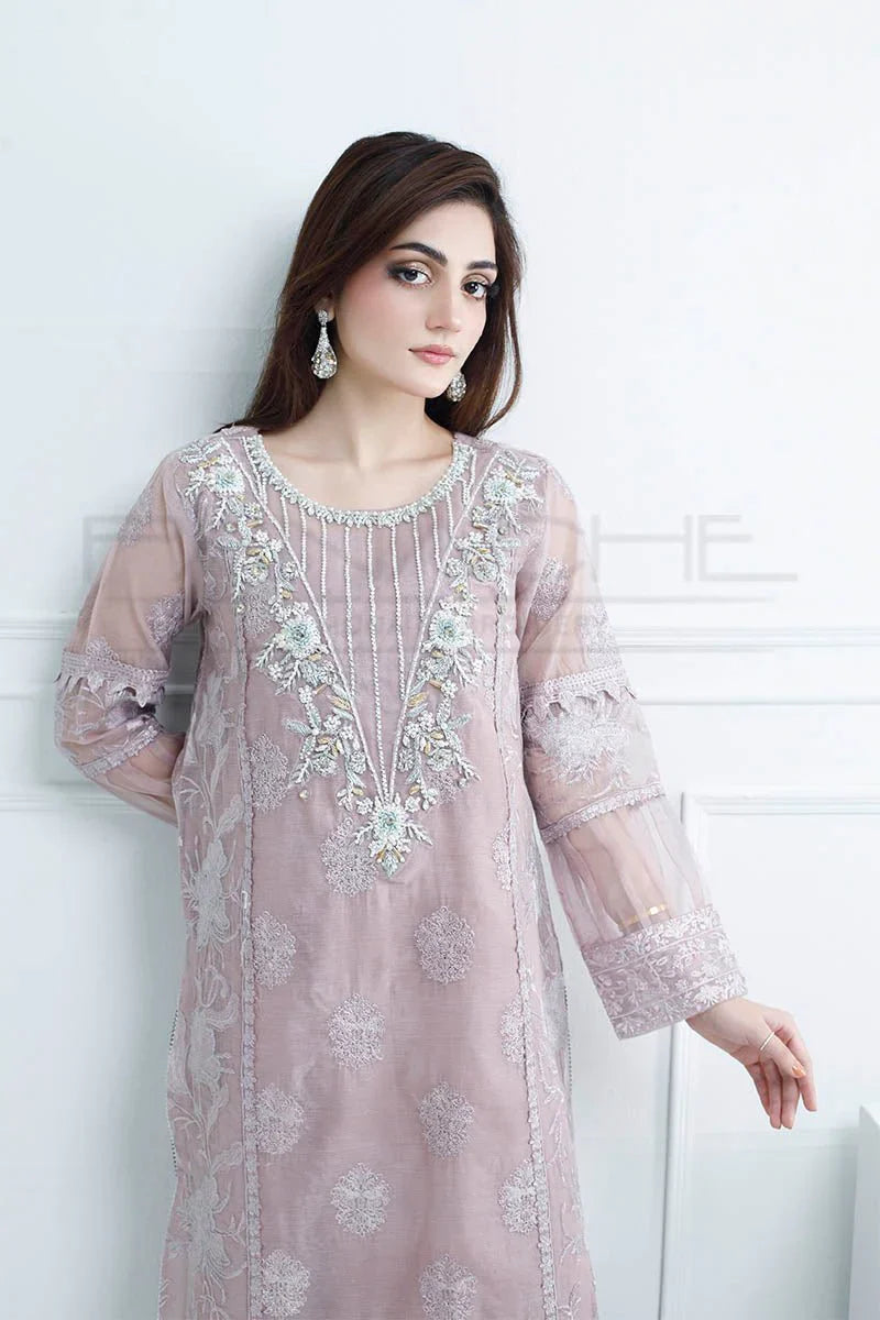 Panache - K-217 Lilac 3 Piece Embroidered Khaddi Net Suit