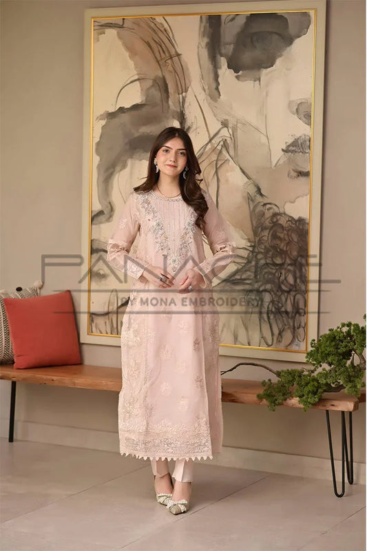 Panache - K-217 Pink 3 Piece Embroidered Khaddi Net Suit
