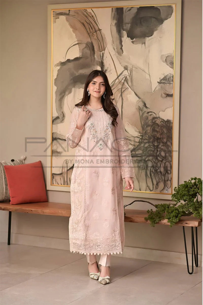 Panache - K-217 Pink 3 Piece Embroidered Khaddi Net Suit