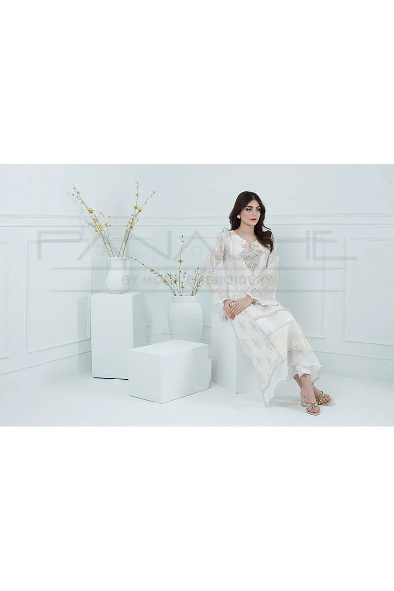 Panache - K-228 Ivory Marage 3 Piece Embroidered Khaddi Net Suit