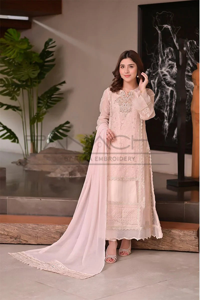 Panache - K-228 Pink 3 Piece Embroidered Khaddi Net Suit