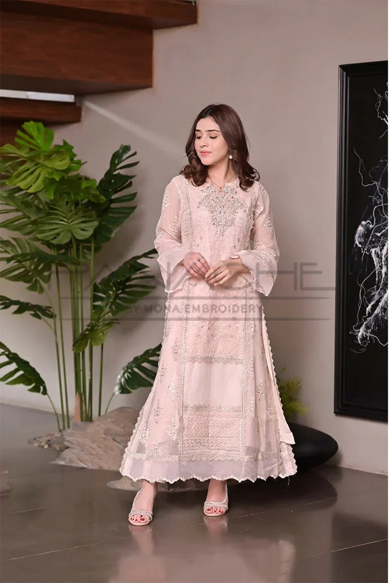 Panache - K-228 Pink 3 Piece Embroidered Khaddi Net Suit