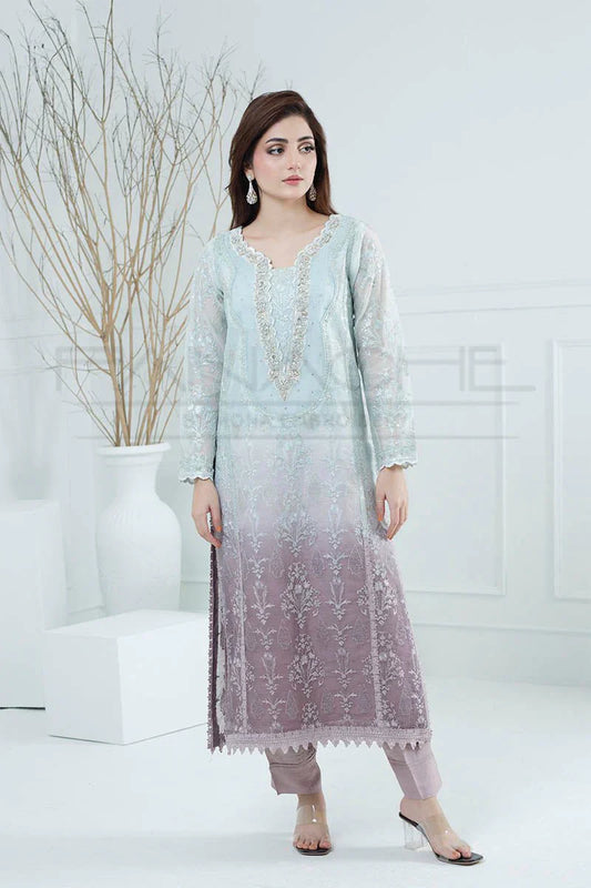 Panache - K-229 Frost And Blossom 3 Piece Embroidered Khaddi Net Suit