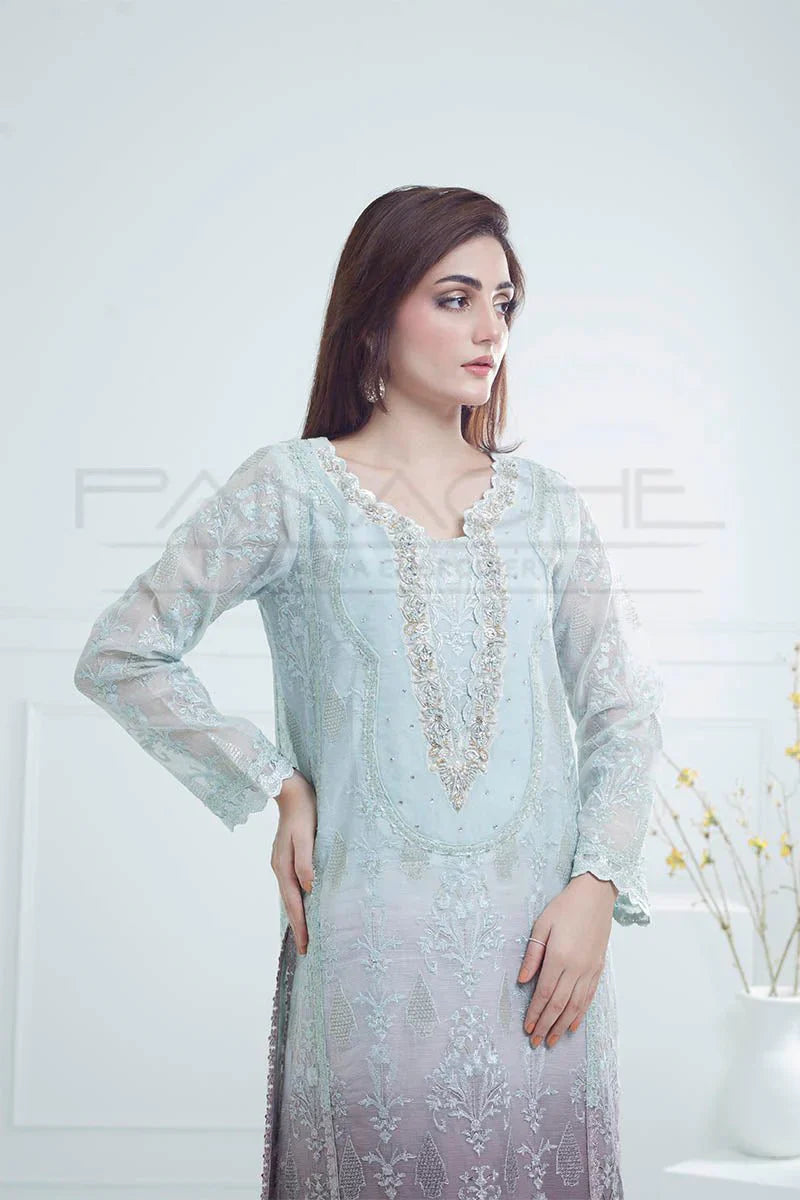 Panache - K-229 Frost And Blossom 3 Piece Embroidered Khaddi Net Suit