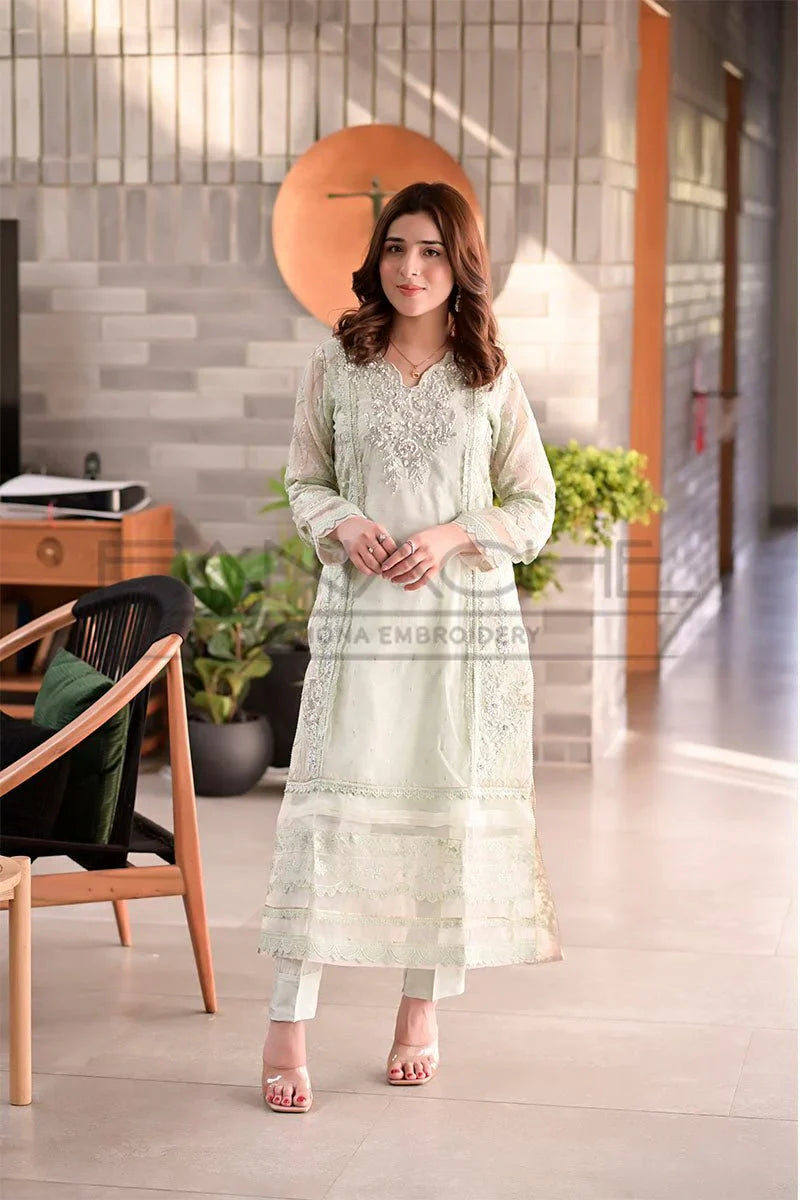 Panache - K-234 Mint Green 3 Piece Embroidered Khaddi Net Suit